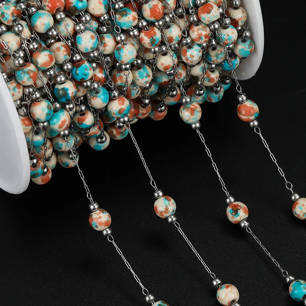 

1Meter Colorful Stainless Steel Ceramics 6mm Round Beads Handmade Chains for DIY Necklace Bracelets Jewelry Making Accessories