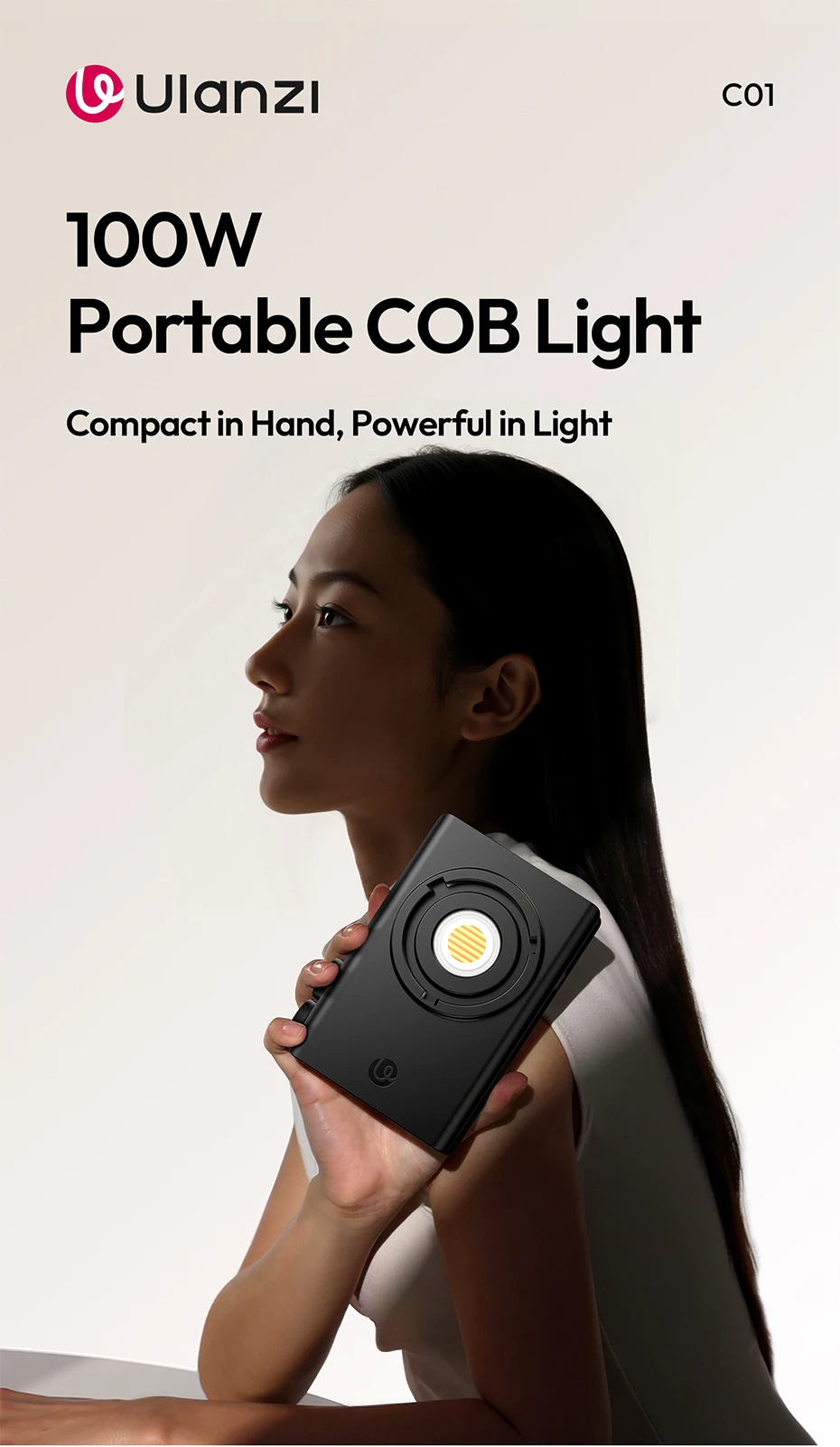 Ulanzi C01 100 W tragbare COB-Leuchte, 2700 K–6500 K, zweifarbig, leicht, für Kamera, Fotografie, Smartphone, Vlog, Livestreaming – Detail 1