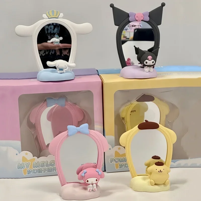 Original Sanrio Family Dreamy Mirror Ornaments Trendy And Playful Box Hello Kitty Kuromi Cinnamoroll Figurine Gift Toy