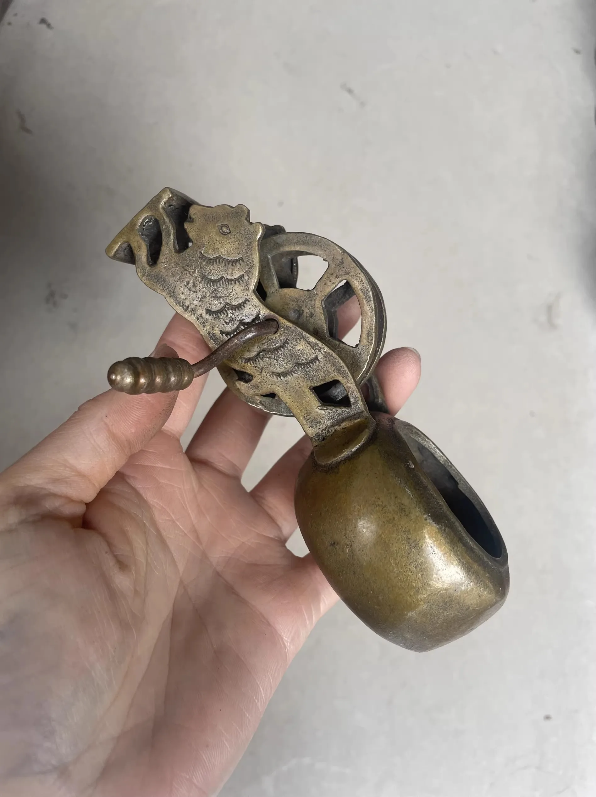 China Inkstone Calligraphy Writing Student Inkslab Grinding Ink-well Horse Brass Inkwell Ink Fight
