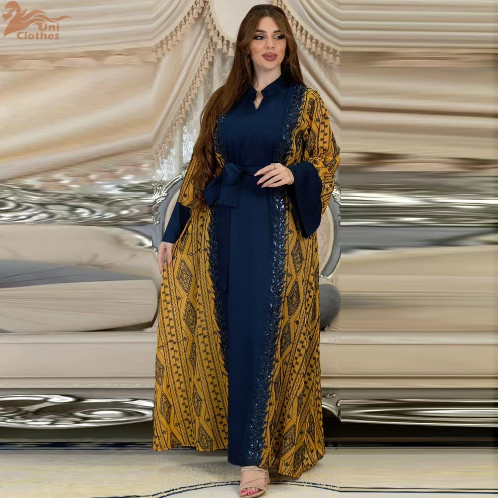 

Eid Robe Arab Dubai Embroidered Maxi Dress Muslim Women Dubai Abaya Sequins Jalabiya Turkey Kaftan Ramadan Islam Clothing Caftan