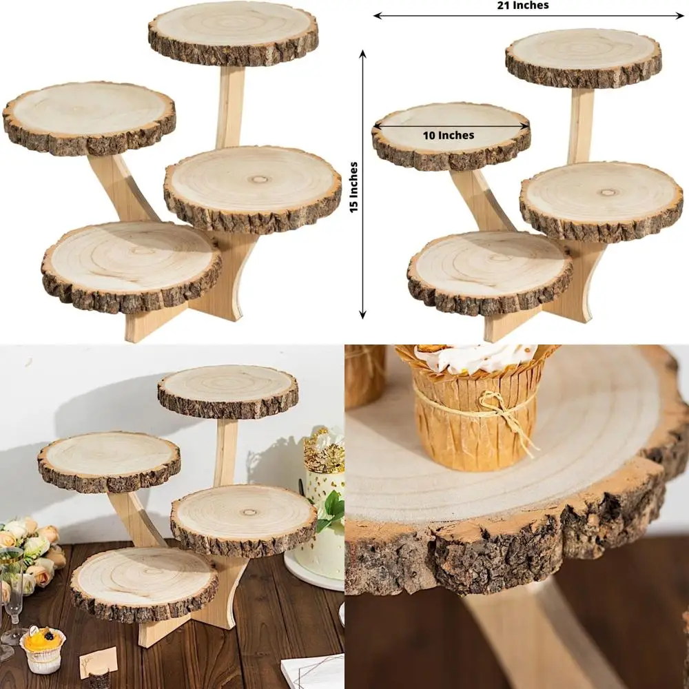 

4 Tier Round Natural Wood Cupcake Stand for Desserts - Ideal for Birthdays, Weddings, and Parties