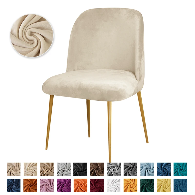 Soft Velvet Chair Cover Duckbill Curved Dining Chair Slipcover Low Back Thick Stretch Seat Covers for Living Room Kitchen Hotel