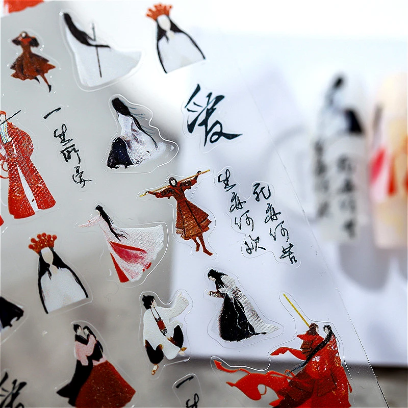 Chinese Mythological Love Story Ancient Costume Beauty Character Ink Painting Flower Bird Fish Nail Art Stickers Manicure Decals