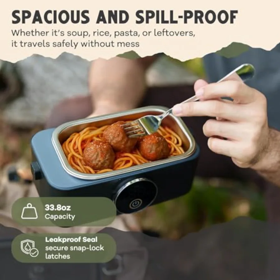 صندوق غداء ساخن 45 وات صندوق غداء كهربائي لاسلكي للبالغين 33.8 أونصة قابل لإعادة الشحن لتدفئة الطعام مع حقيبة حمل مؤقت مثالية لـ #5
