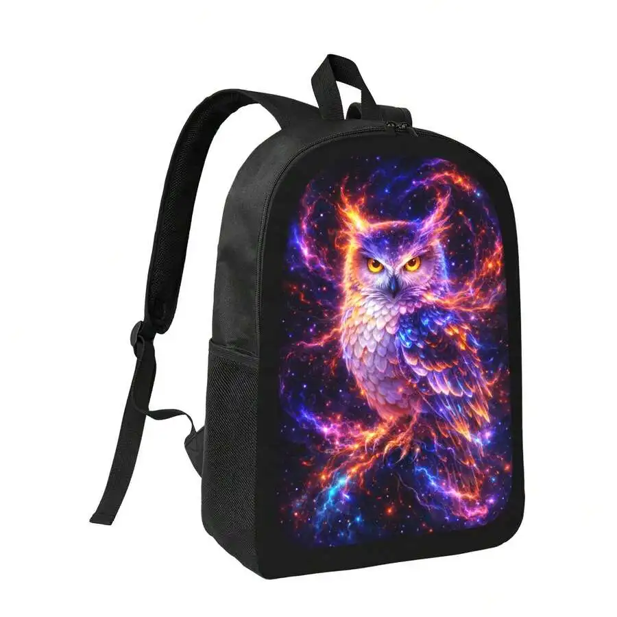 Cosmic Owl Print Backpack Stylish Casual Daypack Lightweight Durable For Men Women