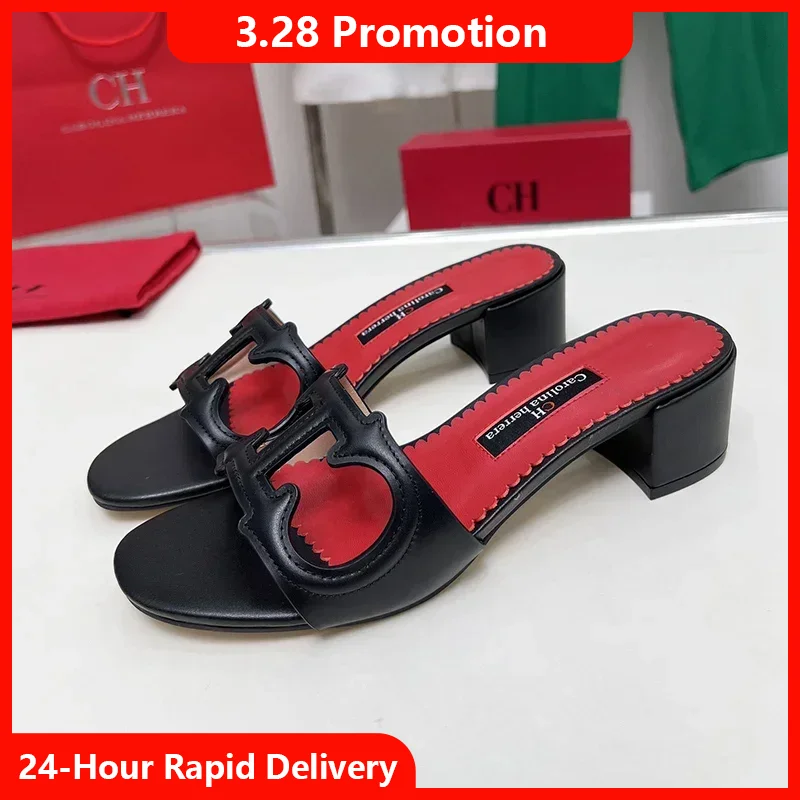 

CH Cutout Design Elegant Office Low Heeled Women's Sandals Minimalist Style Crystal Women's Home Slippers