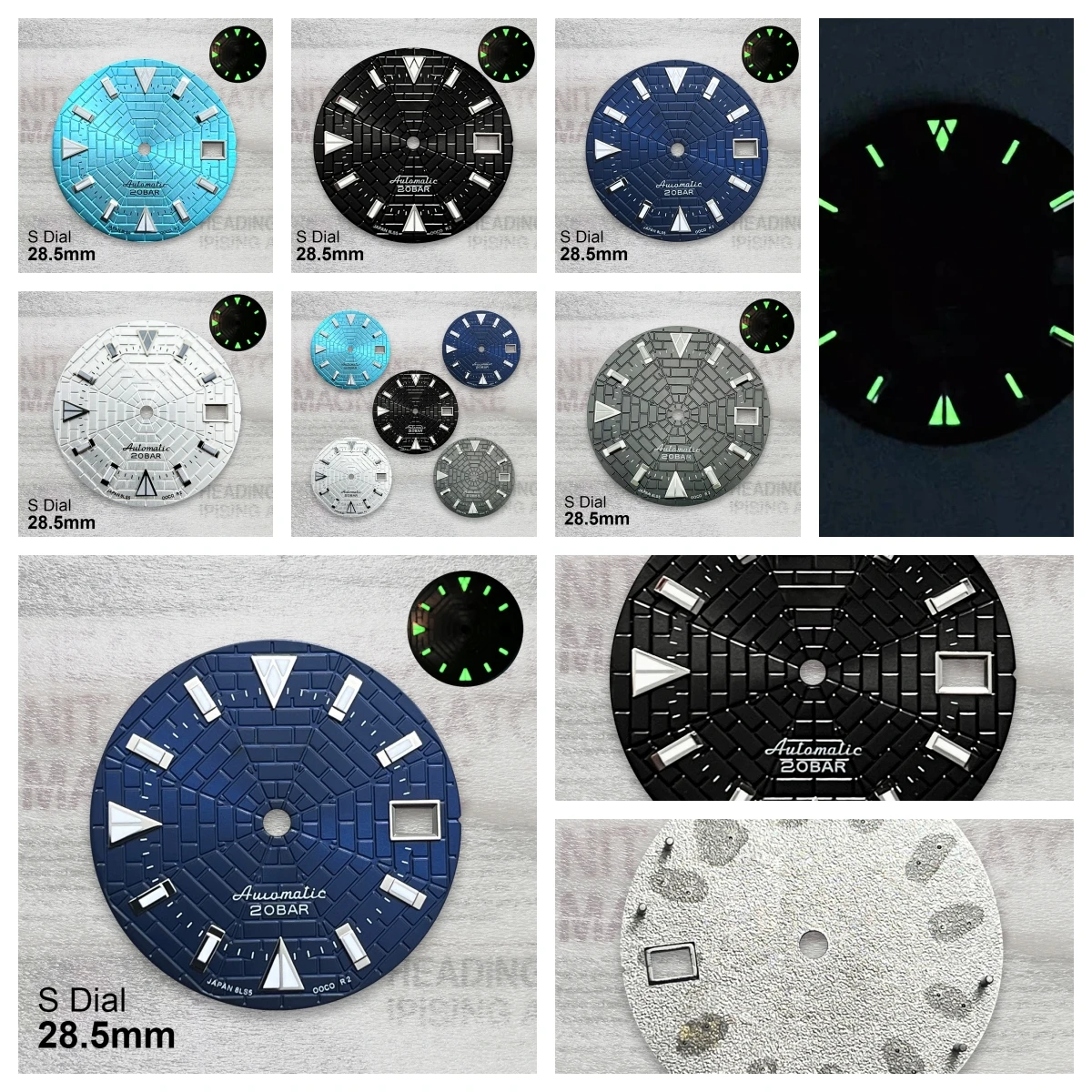 28.5mm S Logo Cobweb Dial Sunray Dial Fit NH35/NH36/4R/7S Movement Green Luminous High Quality Watch Modification Accessories
