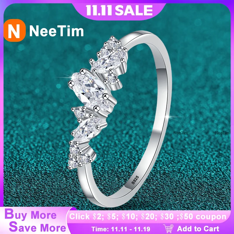 

Кольца NeeTim с полным муассанитом для женщин, стерлинговое серебро 925 пробы, огранка маркизы, муассанит, лабораторное обручальное кольцо с бриллиантом, кольцо с драгоценными камнями GRA