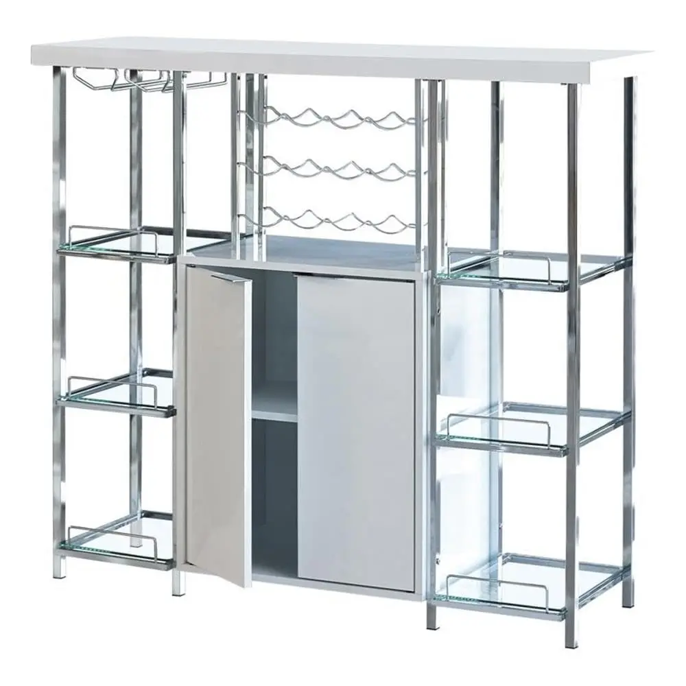 Wood Bar Cabinet, 2-Door, Glass Shelves, Stemware & Wine Storage, Home Bar Furniture, 43