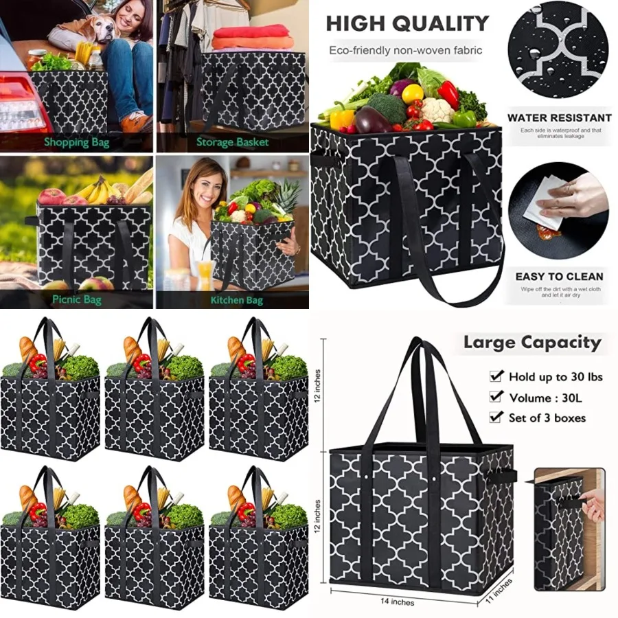 

Reusable Grocery Bags Foldable Washable Large Storage Bins Basket Water Resistant Shopping Tote Bag