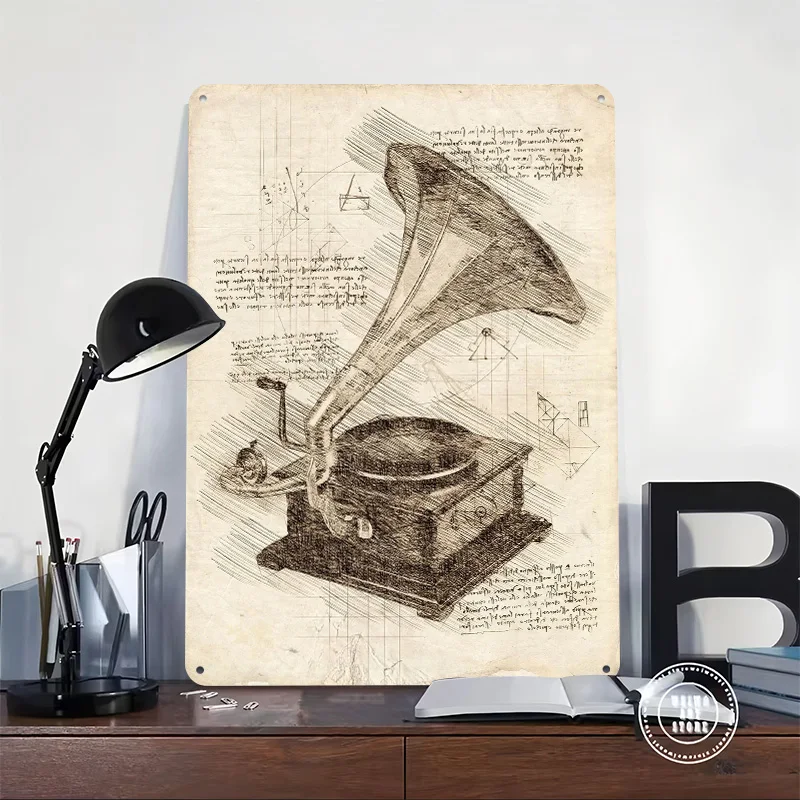 Gramophone Tinplate Posters Customizable Wall Art Retro Vintage Metal Signs for Home Room Bedroom Decorations Office Decoration