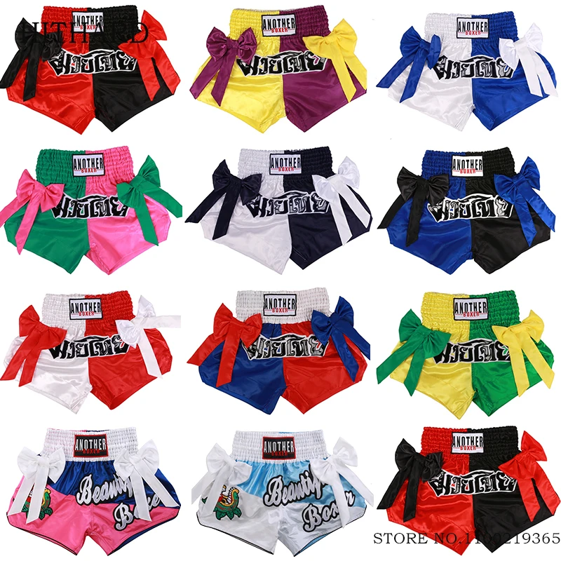 Shorts Muay Thai Bow Adult Kids Boxing Shorts Women Men Stylish Kickboxing Fight Pants Martial Arts Grappling Sparring Trunks