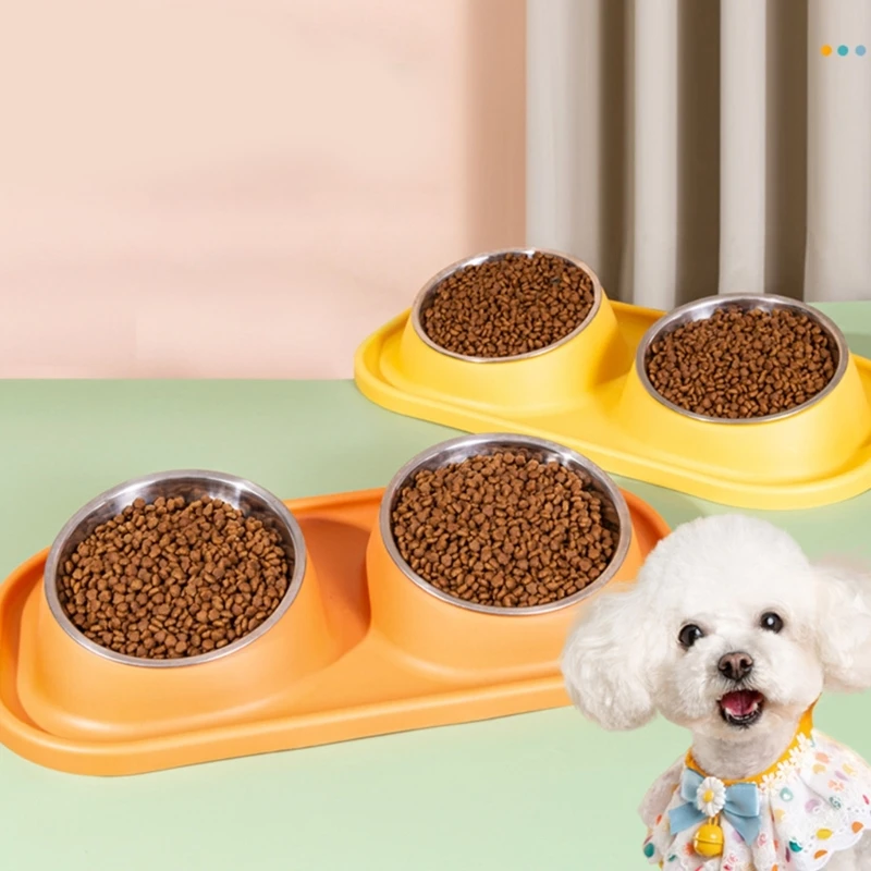 

Non-slip Silicone Base Pet Dog Cat Bowls Stainless Steel Feeding Feeder Water Bowl for Feeding Kitten Indoor Food Dish