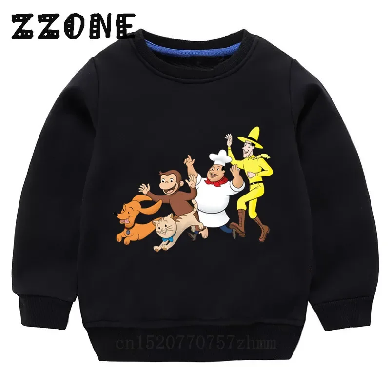 Kids Curious George Monkey Cute Cartoon Sweatshirts Children\'s Hoodies Baby Cotton Pullover Tops Girl Boy Autumn Clothes,KYT5266