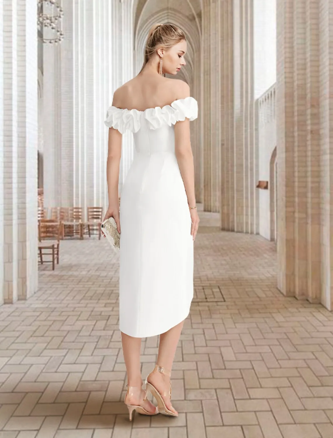 Vkd'appareils-Robe de Mariée Blanche en Satin, Simple, Vintage, Sexy, Petit Dos auxavec Fente sur le Devant, Longueur aux Genoux, 2022