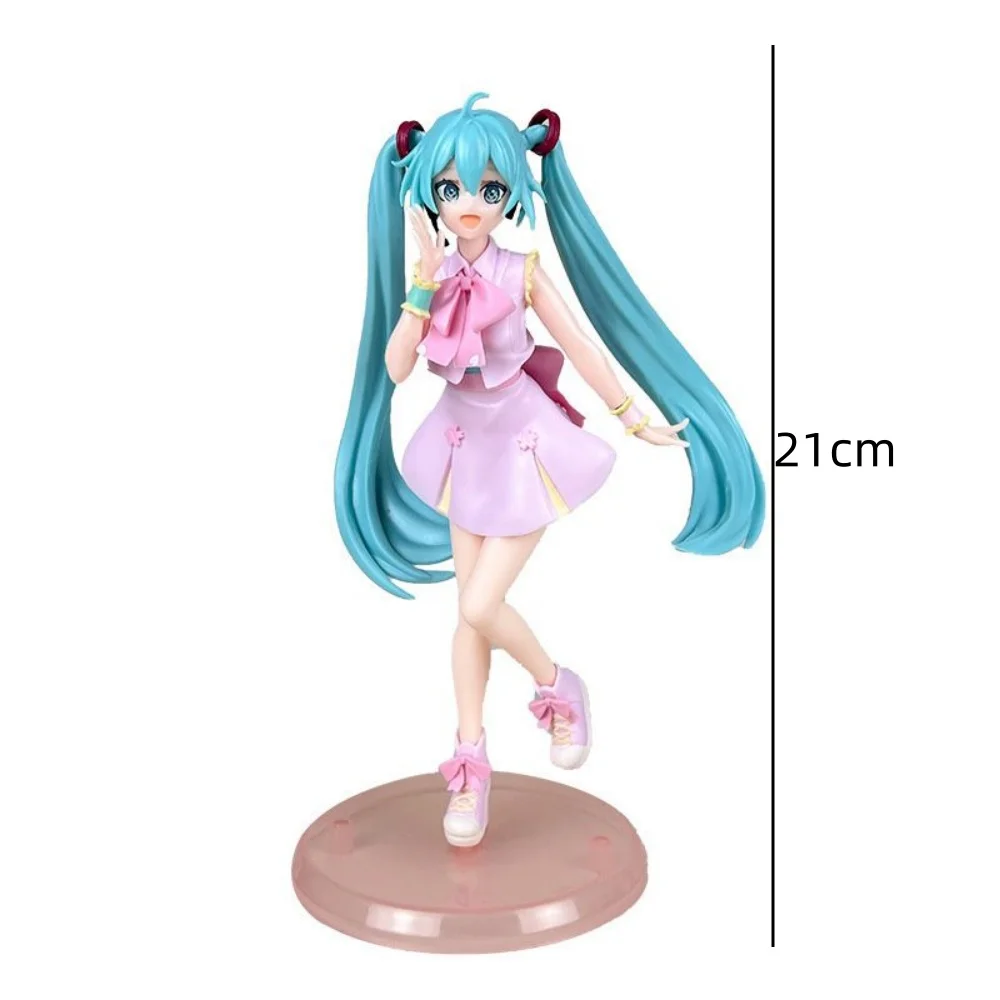 New 21cm Anime Figure Hatsune Miku Pink skirt Green Long haired Girl Desktop Decoration Collection PVC Model Toys Kids Gifts view 5