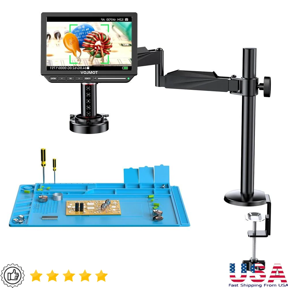 Autofocus 4K Flex Arm HDMI Digital Coin Microscope 64GB DIY Grid Lines Controller Error Lens Micro Soldering 2000x Zoom 52MP