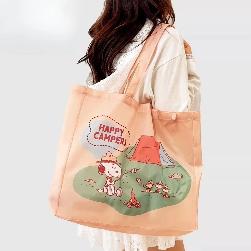 

SNOOPY Camping Series Foldable Bag Portable Travel Tote Lightweight Reusable Shopping Bag Outdoor Gear Gift for Fans