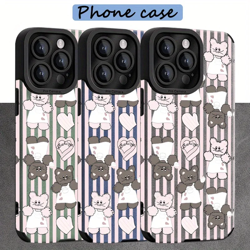 For Samsung S25 Pink Bear Pattern Striped Cute Cartoon Aesthetic Matte Protective For Galaxy S25/S24/S23/S22 and A Series Models