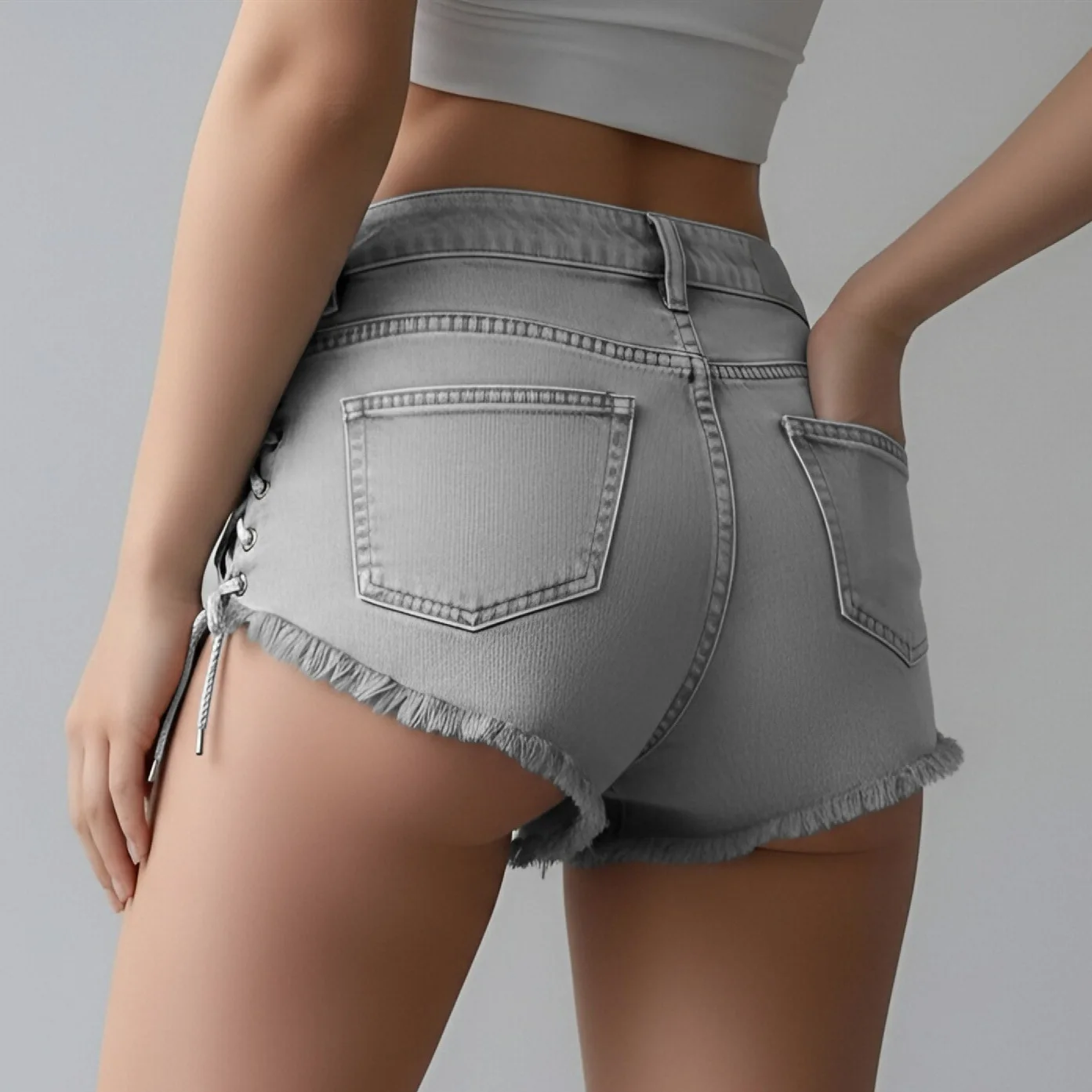 2026 New Summer Women's Lace-up Strap Denim Shorts Washed Beach Y2k Shorts