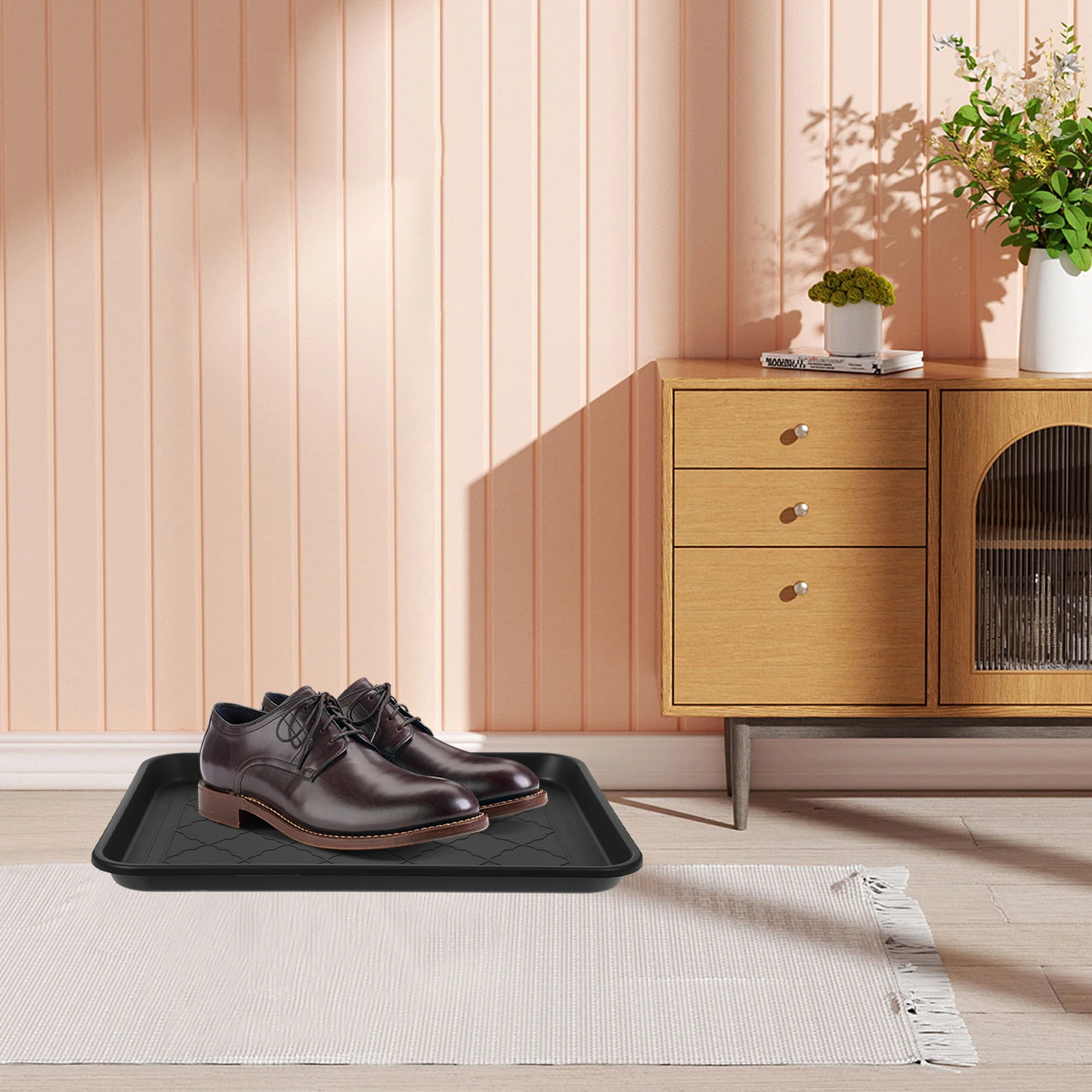 

Black Shoe Tray 42x32x3cm Non Slip Plastic Pet Boot Mat for Car Trunk Storage Plant Hallway Entryway