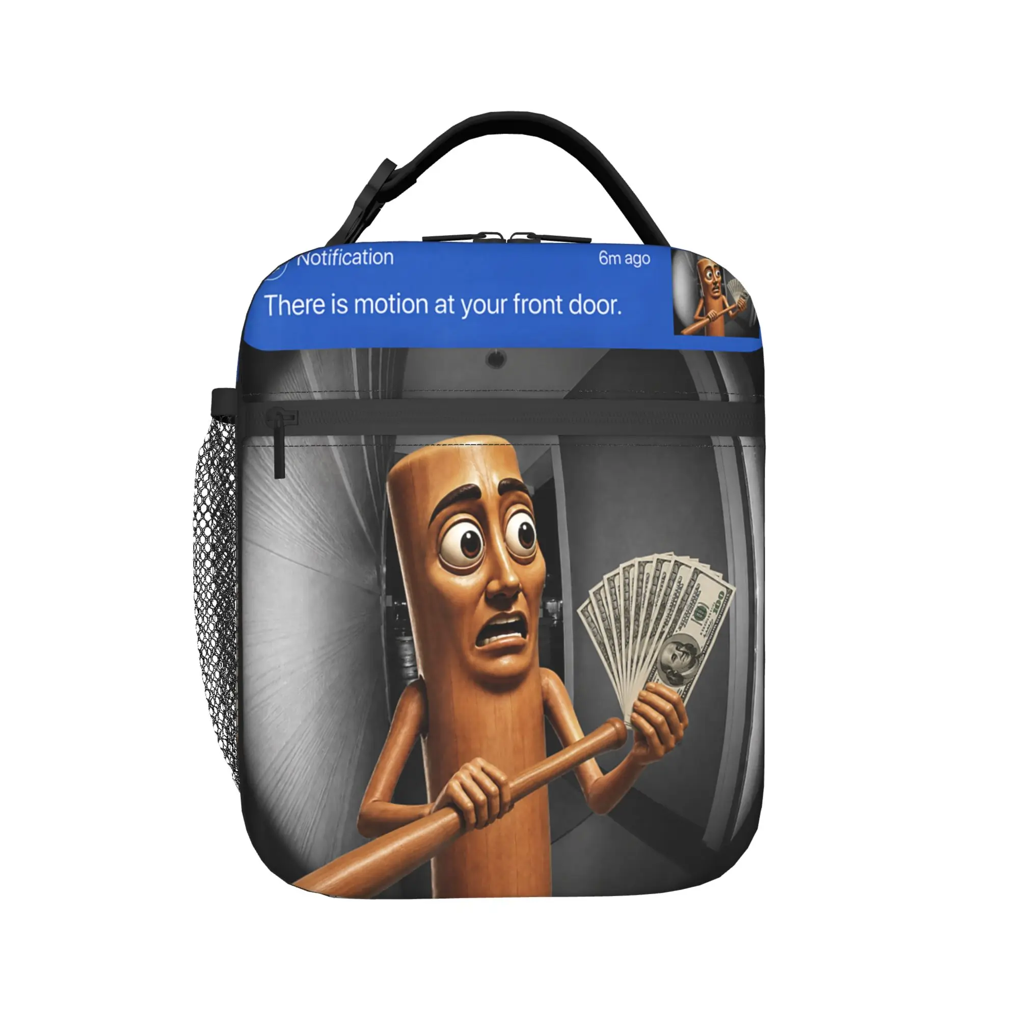 There is Motion At Your Front Door Tung Sahur Meme Lunch Bag Fun Lunch Box For Men Office Cooler Bag Oxford Thermal Lunch Bags