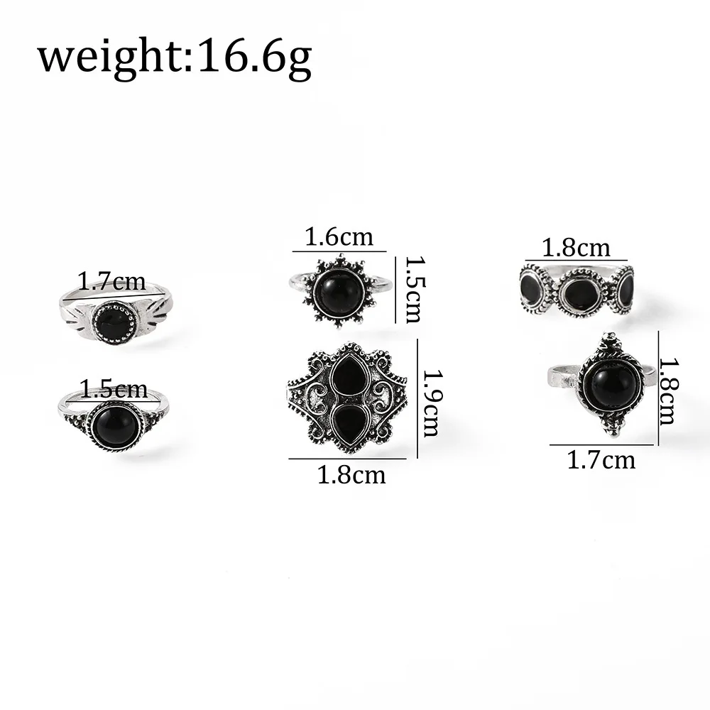 DIY accessories Amazon's new joint ring, retro hollow-out black diamond flower leaf ring 6-piece decoration