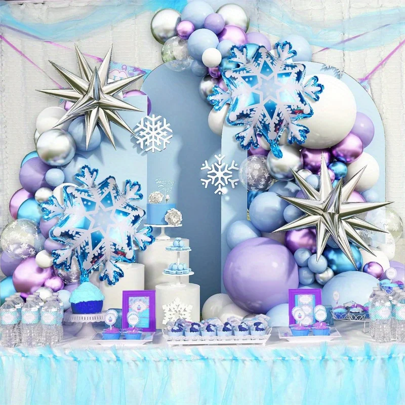 108PCS Snow Balloon Wreath Arch Kit, Christmas Winter Party Birthday Anniversary Holiday Celebration Theme Event Decoration