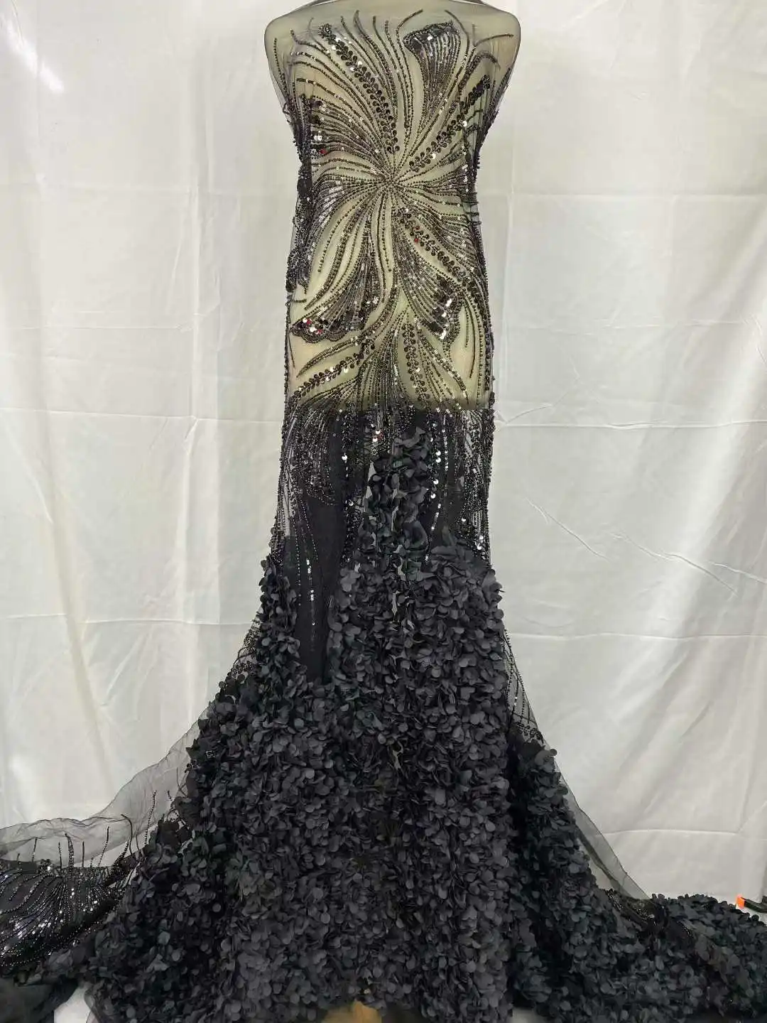 الخرز الأفريقي أقمشة الدانتيل 2025 5 ياردة عالية الجودة ثلاثية الأبعاد زهرة الترتر الفرنسية شبكة تول التطريز الزفاف الدانتيل JH62HJ-25