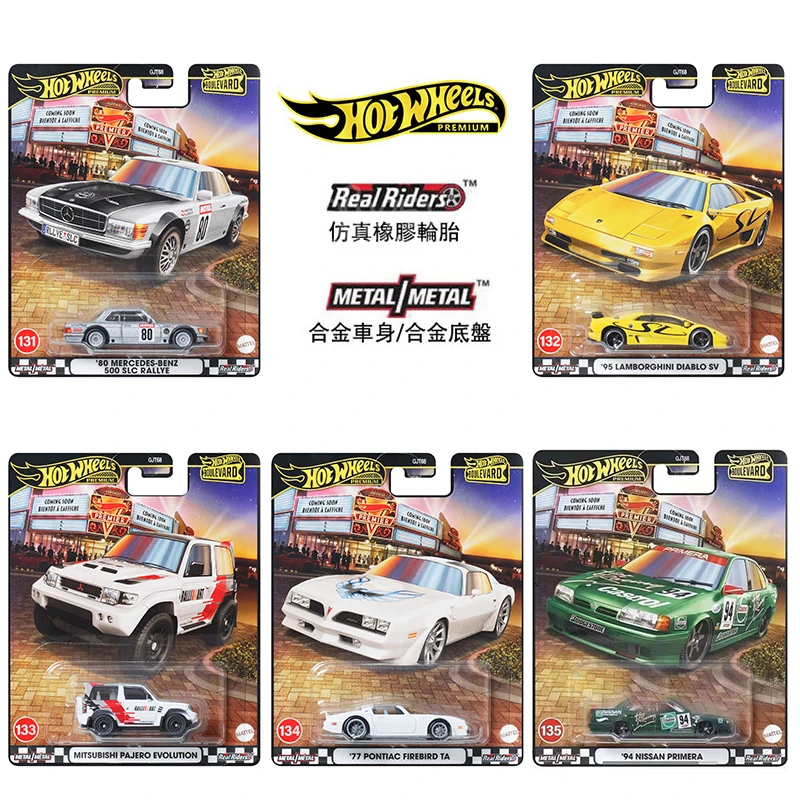 

5 Pack Hot Wheels Premium Boulevard Real Riders Diecasts & Toy Vehicles 1/64 Hotwheels Minature Cars Rubber Tire Gifts CASE 8D