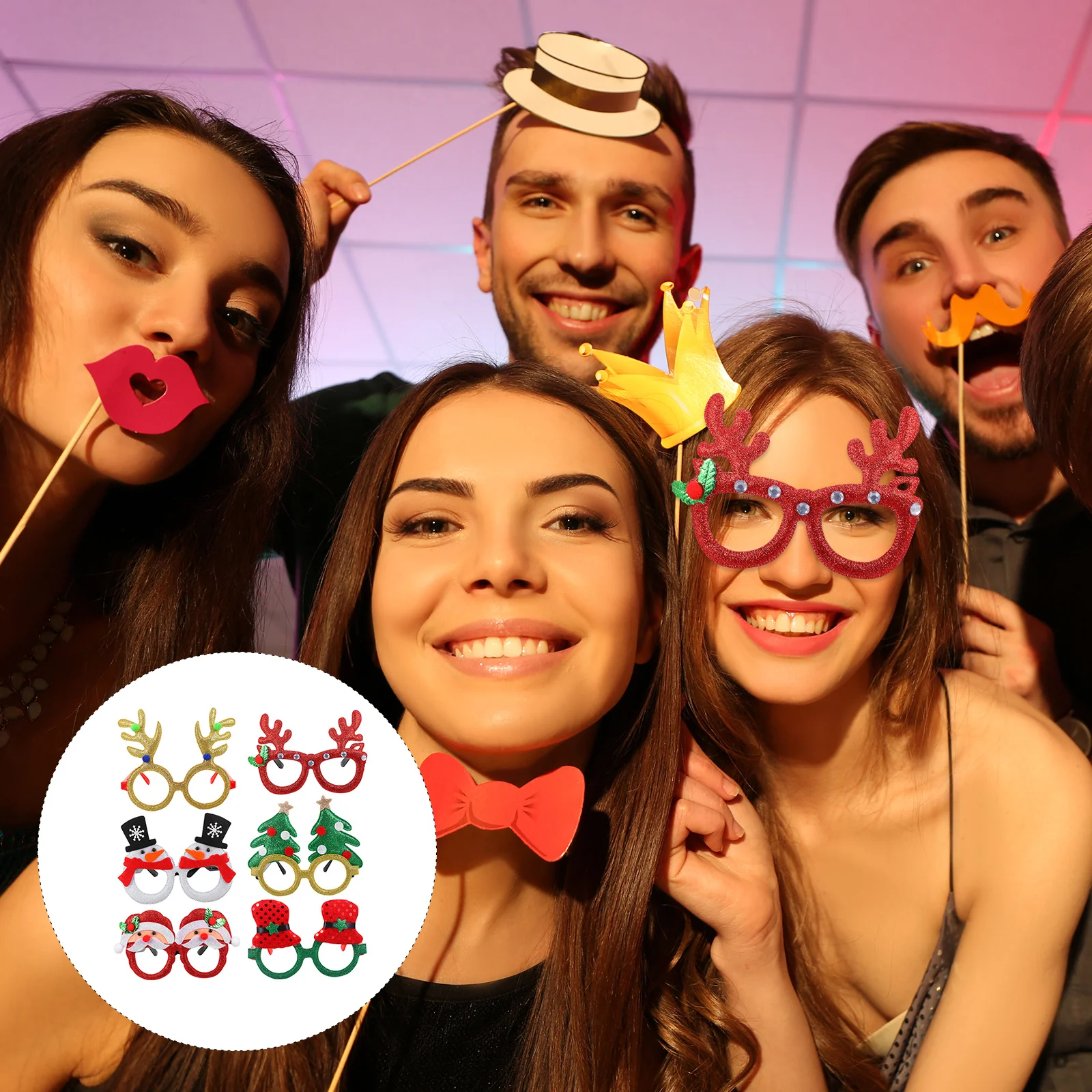 6 أزواج من إطار نظارات عيد الميلاد، إطار نظارات إبداعي لحفلات عيد الميلاد، زينة مضحكة للعطلات، خفيفة الوزن #1