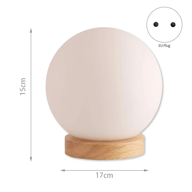 تتضمن مصباح طاولة كروي زجاجي من ABHU - مصباح منضدة - قاعدة خشبية طبيعية صغيرة مع غطاء زجاجي مستدير