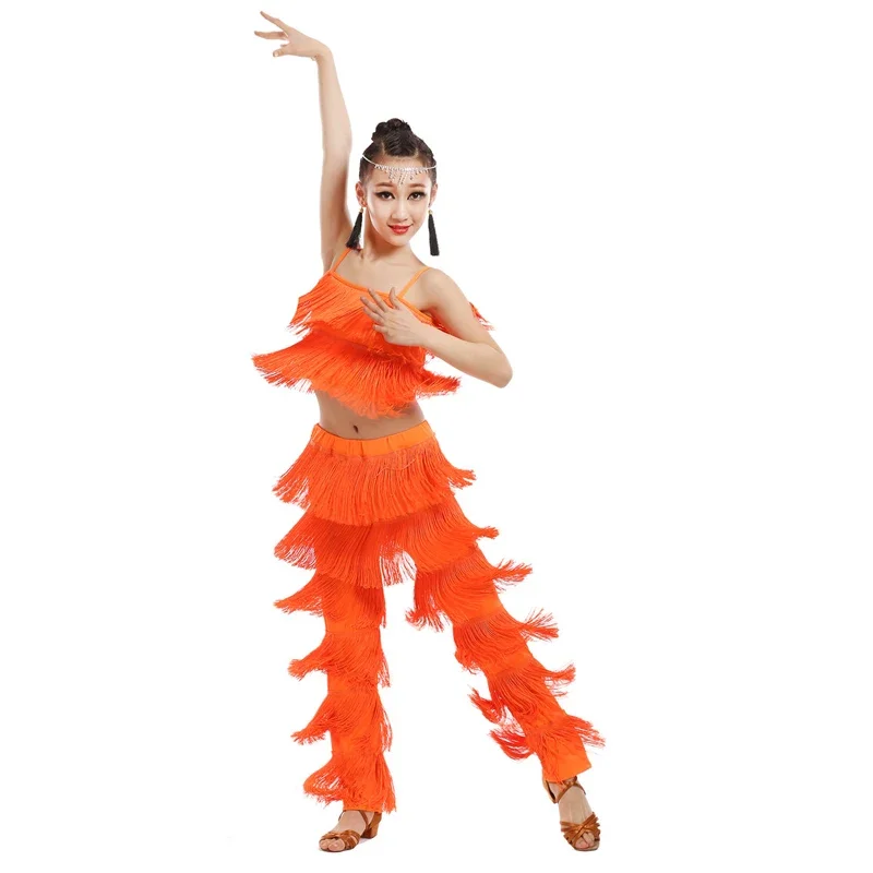Latin dansjurk voor kinderen meisjes volwassen ballroom kwastje franje tops broek salsa samba kostuum kinderen danswedstrijd kostuum