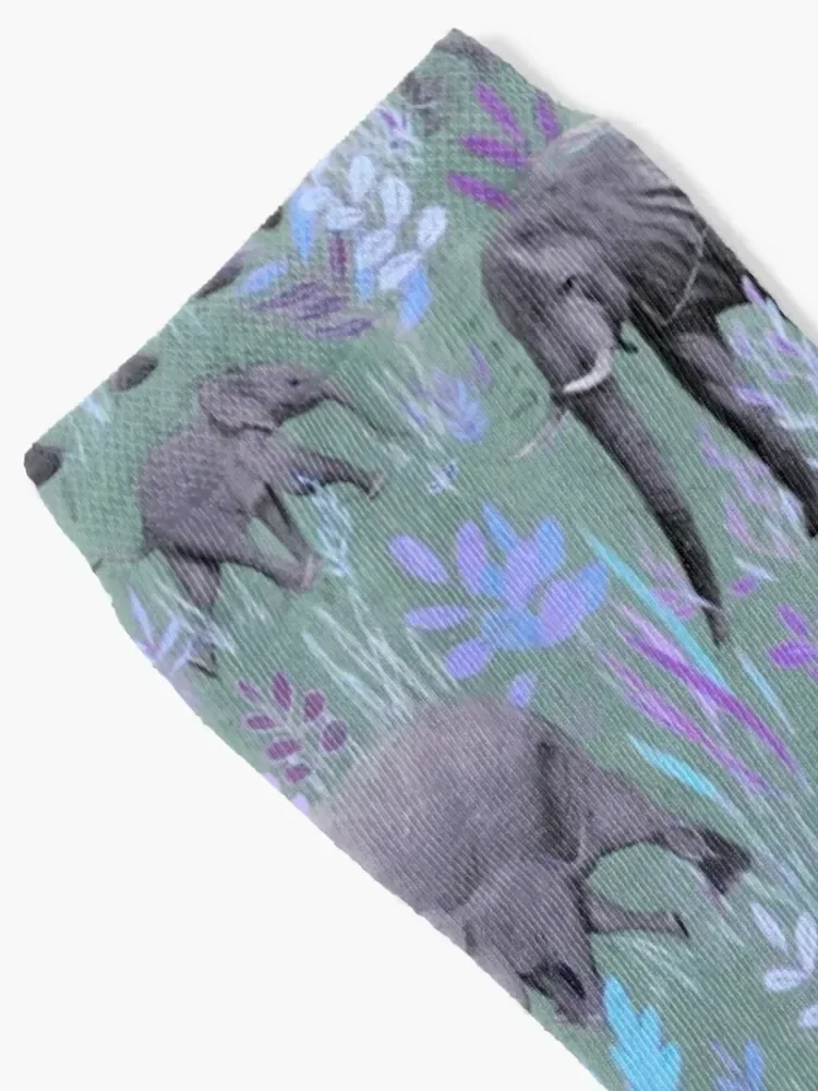 Sweet Elephants in Purple and Grey Socks man summer Men Socks Women's