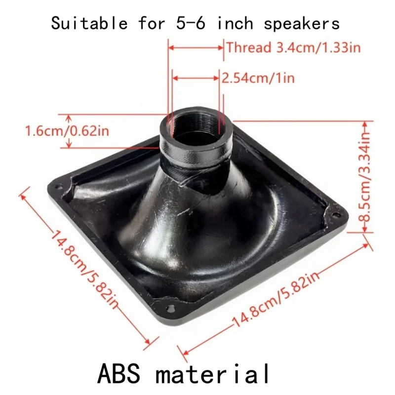 148mm Square Threaded Tweeter Horn, 2-Piece Square Speaker Horn, 34mm Threaded Mouth Design, Suitable for 5  6inch Driver Horn, Ktv Audio Horn, Stage Speaker Tweeter Horn, Speaker Replacement Horn, Car Accessories, Home Theater Professional Audio, Dj Mixer, Public Address System Accessories.