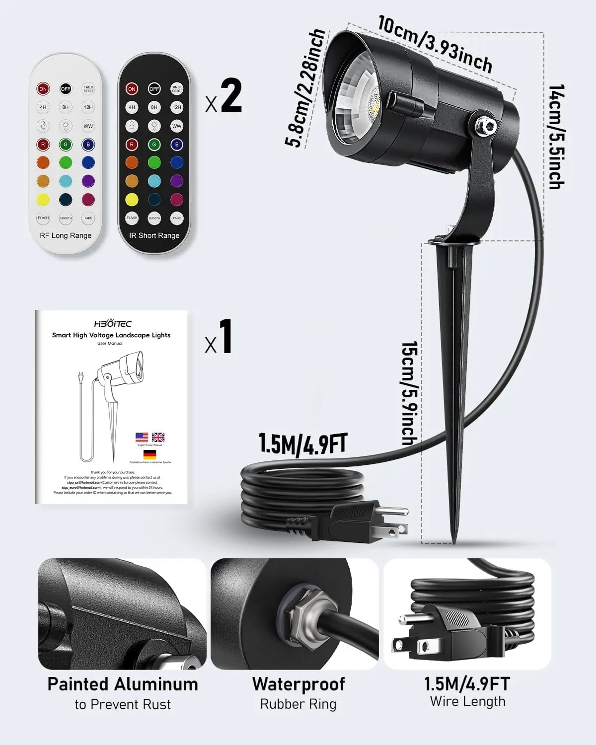 12W RGBWW Outdoor LED Spotlight with Remote, Timer, Dimmable, Waterproof for Garden Christmas Decoration - 4 Pack