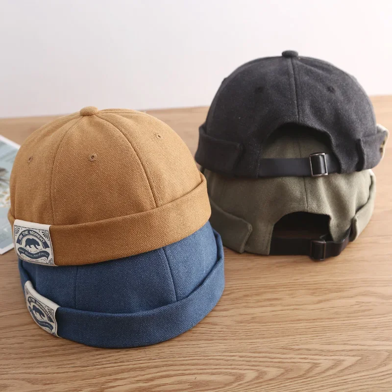 Fashion Men Docker Cap Skullcap Retro Sailor Cap Beanie Hats Men Women Warm Bucket Cap Brimless Hat Skullcap Bonnet Dad Caps