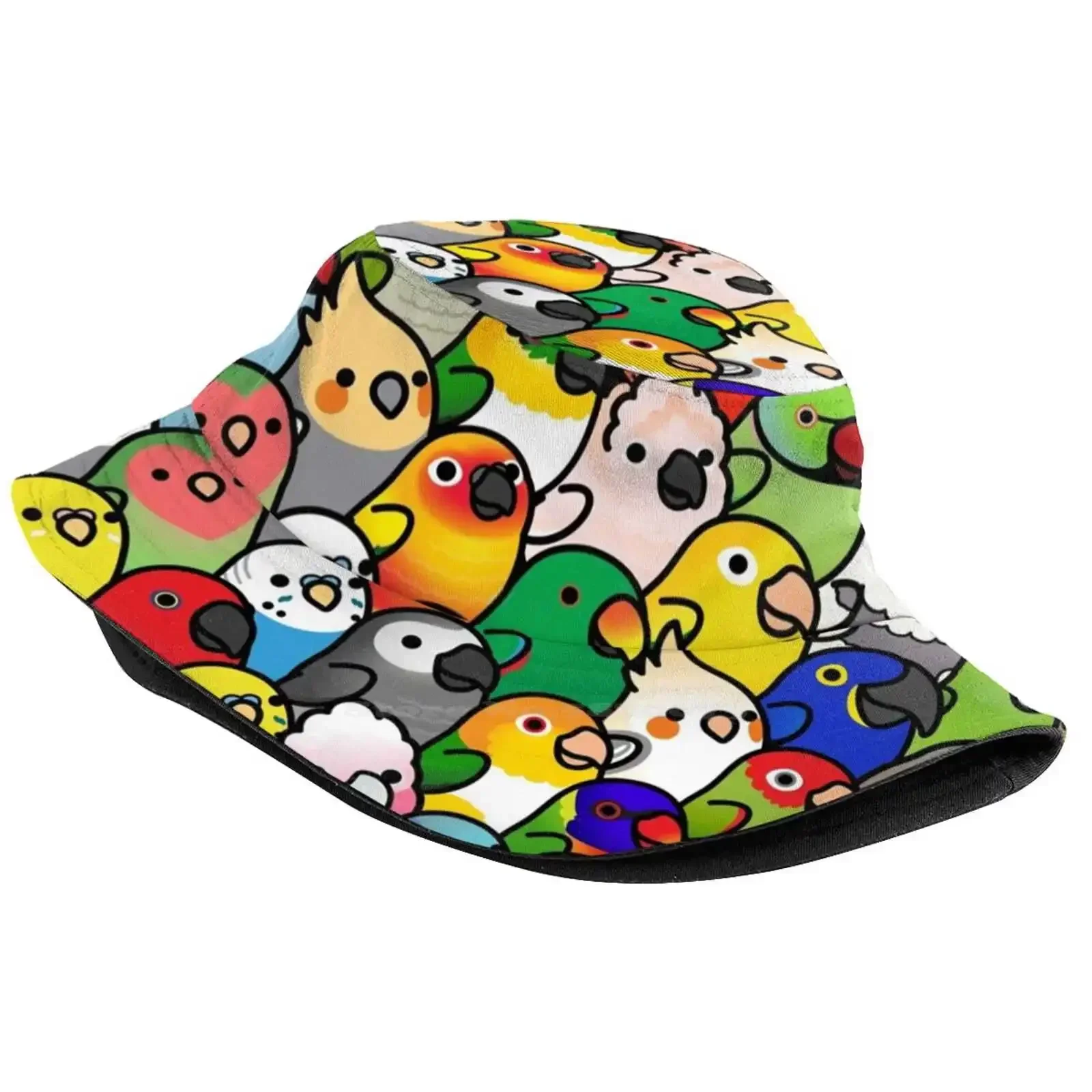 Everybirdy Pattern Unisex Fisherman Hats Cap Cockatiel Cockatoo Lineolated Parakeet Birb Birds Parrot Green Cheek Conure