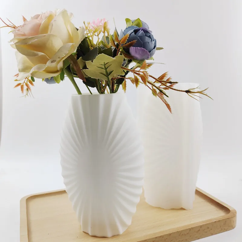 Large Geometric fan-shaped vase epoxy resin silicone mold shell shape vase cement concrete Leaf vase gypsum silicone mold