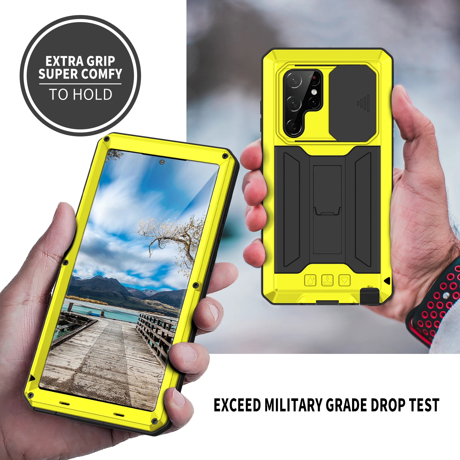 

Dropshipping 360 Full Metal Aluminum Kickstand Case For Samsung Galaxy S22 Ultra Plus S22Plus S22Pro S22Ultra Rugged Armor Cover