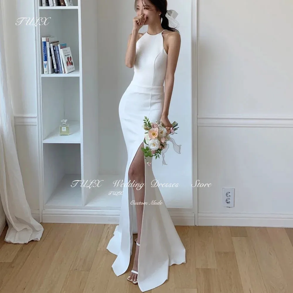 TULX-Robe de Mariée Sirène en Satin avec Fente Haute, Dos aux, Vêtement de Soirée pour Patients