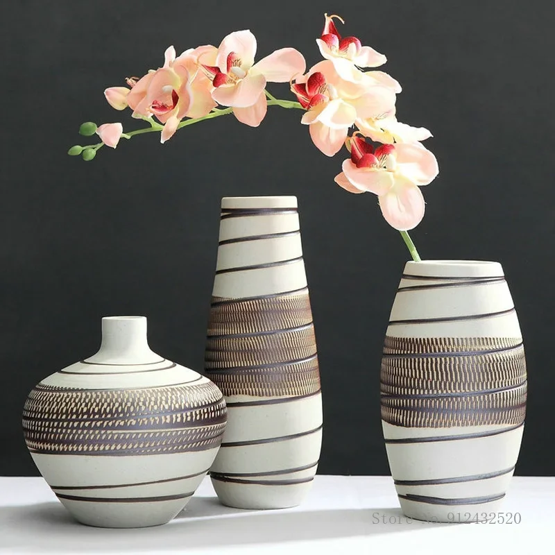 

Простая керамическая ваза в стиле ретро, украшения для дома, гостиной, спальни, рабочего стола, столовой, цветочная композиция, декоративная ваза, 1 шт.