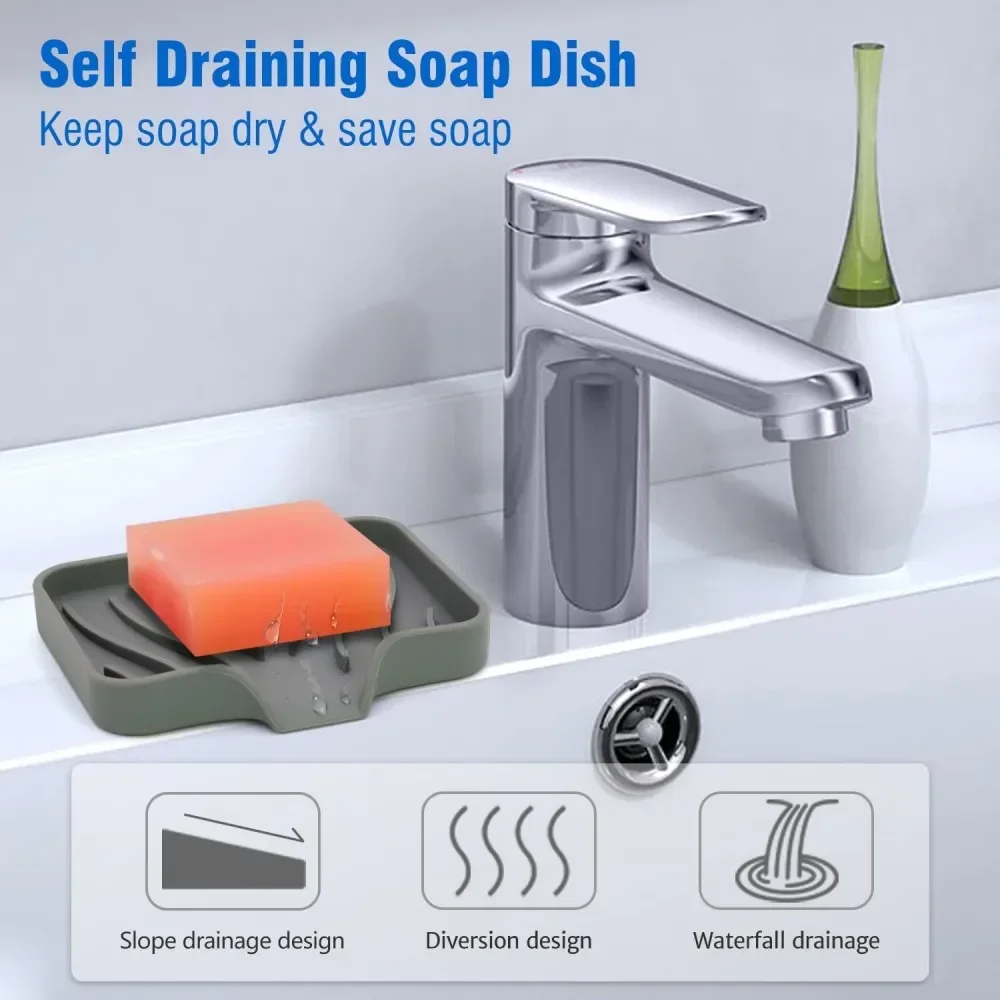 Silicone Drain Soap Box Bathroom Anti-slip Sink Tray Creative Washing Table Soap Tray Free Punch Drain Rack Portable Soap Dishes