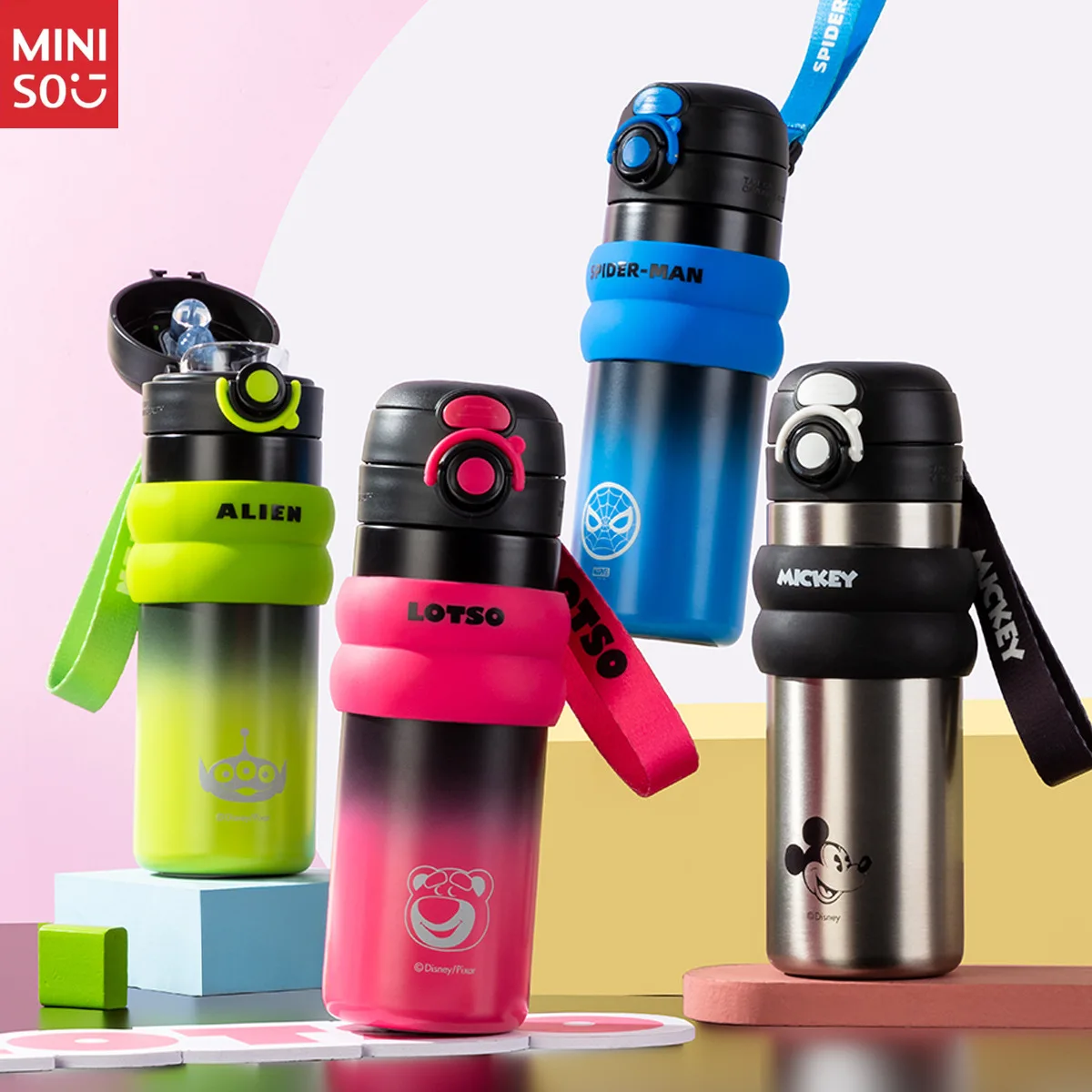 

Disney Kids Thermos Cup - 316 Stainless Steel, Stylish Minimalist, Cold & Heat Retaining, Dual-Drink Travel Water Bottle