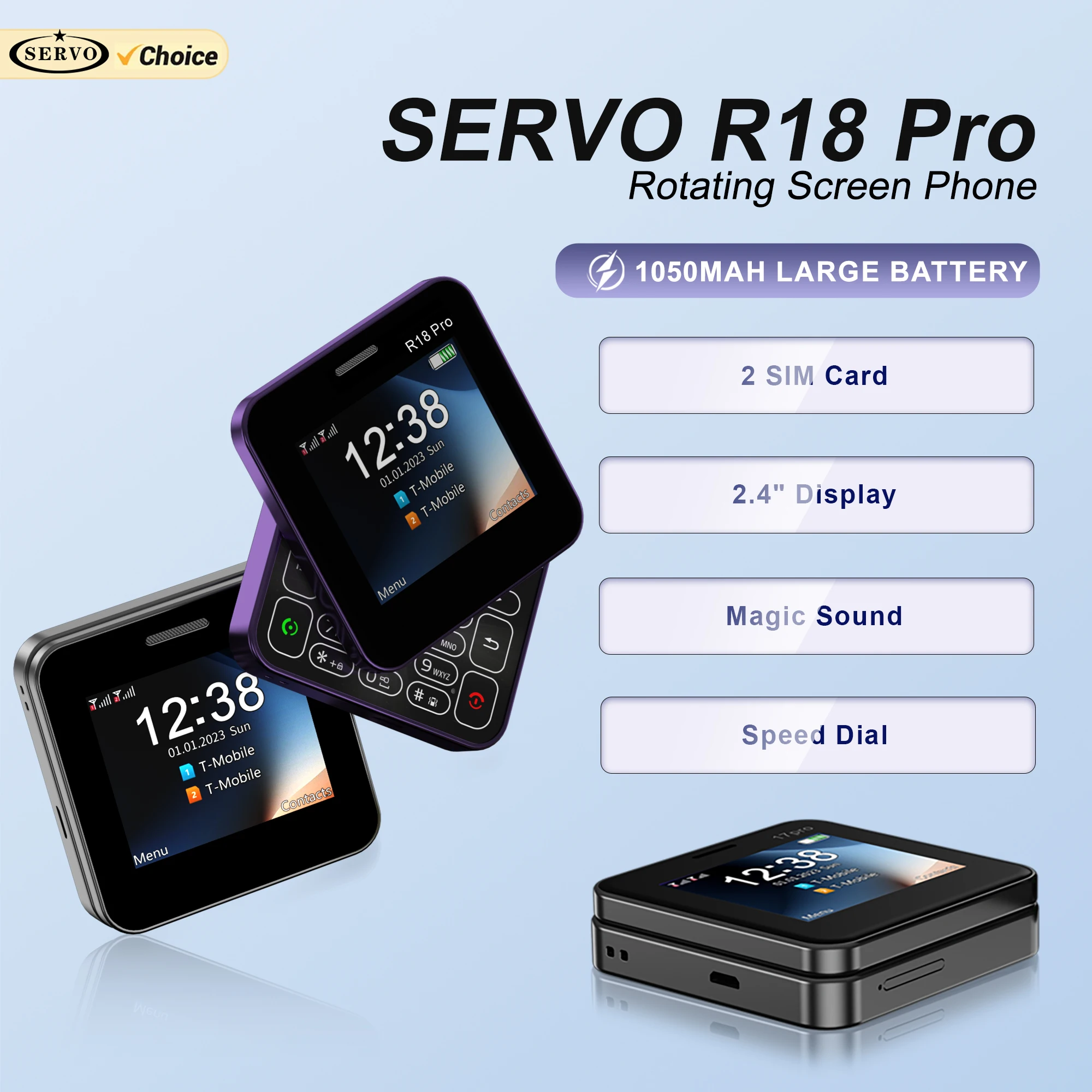 SERVO R18 PRO Rotating Screen Mobile Phone 2G GSM Magic Voice Speed Dial Flashlight Blacklist 2 SIM Standby Side Sliding Phones