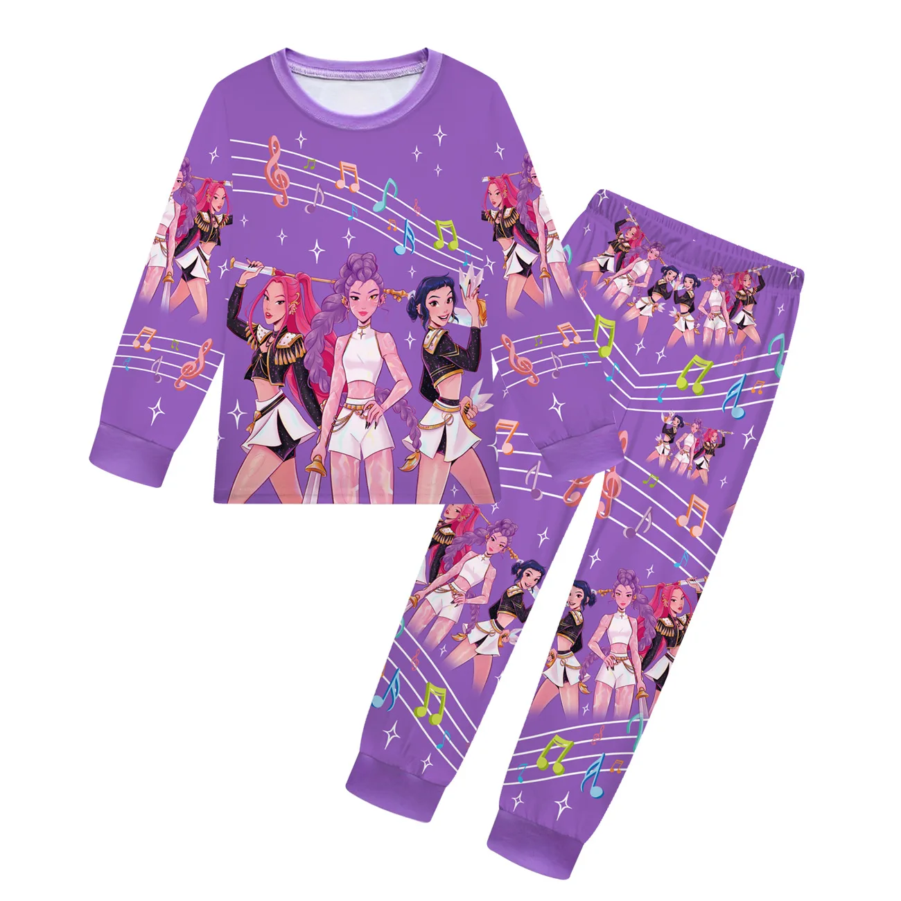 

Movie Kpop Demon Hunters Kids Clothes SetBoys Daily Nightgowns Girls Long Sleeve T Shirt+Pants 2pcs Set Pajamas Sets