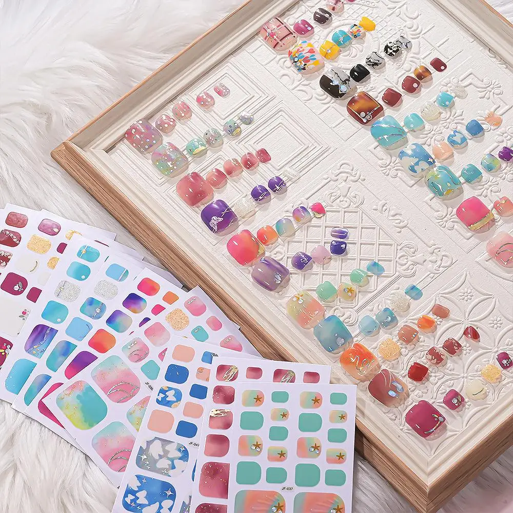 Adesivi per unghie delle dita dei piedi color dopamina lucida French Glitter Wraps Decalcomanie gratuite Adesivo Cottura dell'unghia del piede Smalto Strisce complete G3X8