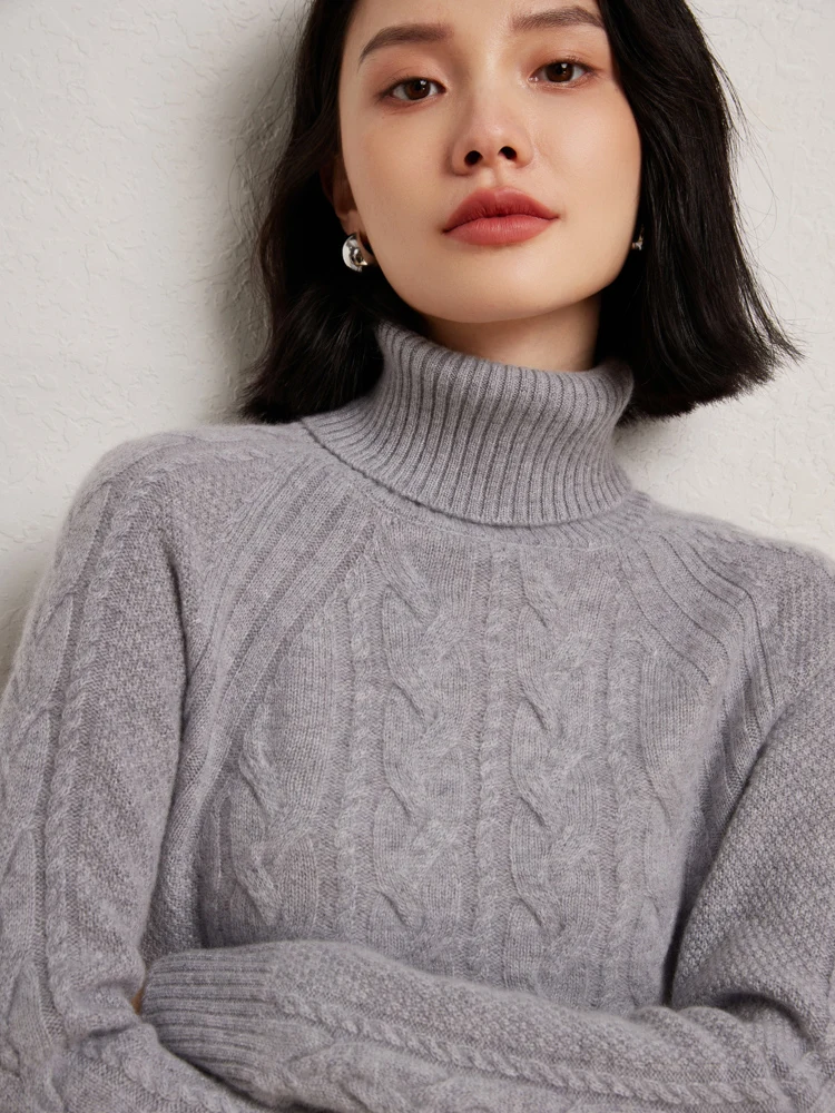 

High Quality Women 100% Cashmere Sweater Autumn Winter Turtle Neck Hollow Knitted Pullover 100% Cashmere Knitwear Casual Style