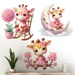 Cute Giraffe Animal Wall Sticker Girl Room Bathroom  Background Decorations Creative Animals Self Adhesive Stickers S291